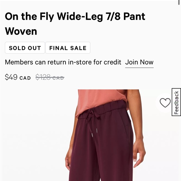 Lululemon on the fly 7/8 pant (woven), in black size 4 - Picture 2 of 5